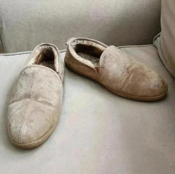 Size 13 Lamo Men's Romeo Suede Faux Fur Chestnut Slip On Slippers Shoe - Picture 1 of 6